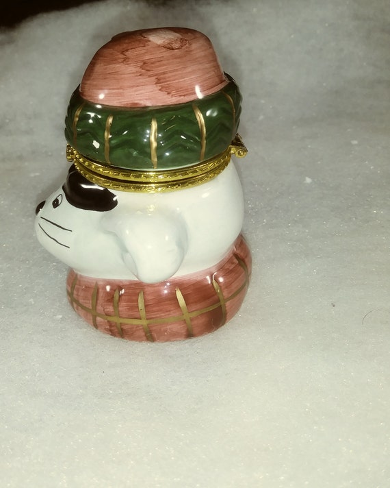 Vintage Porcelain Metal Hinged Mouse Head Trinket… - image 3