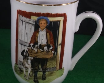 Vintage 1986 Norman Rockwell Museum collectible porcelain coffee cup replacement "Puppy Love"