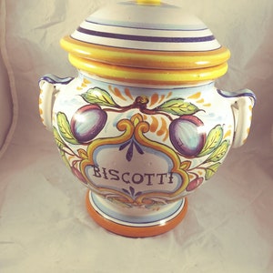 Vintage Biscotti Pottery Jar, Ceramic Biscuit Jar