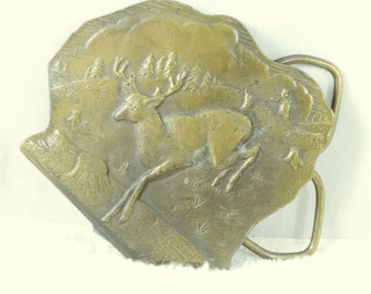 Vintage 1980's Brass Deer Hunter Belt Buckle
