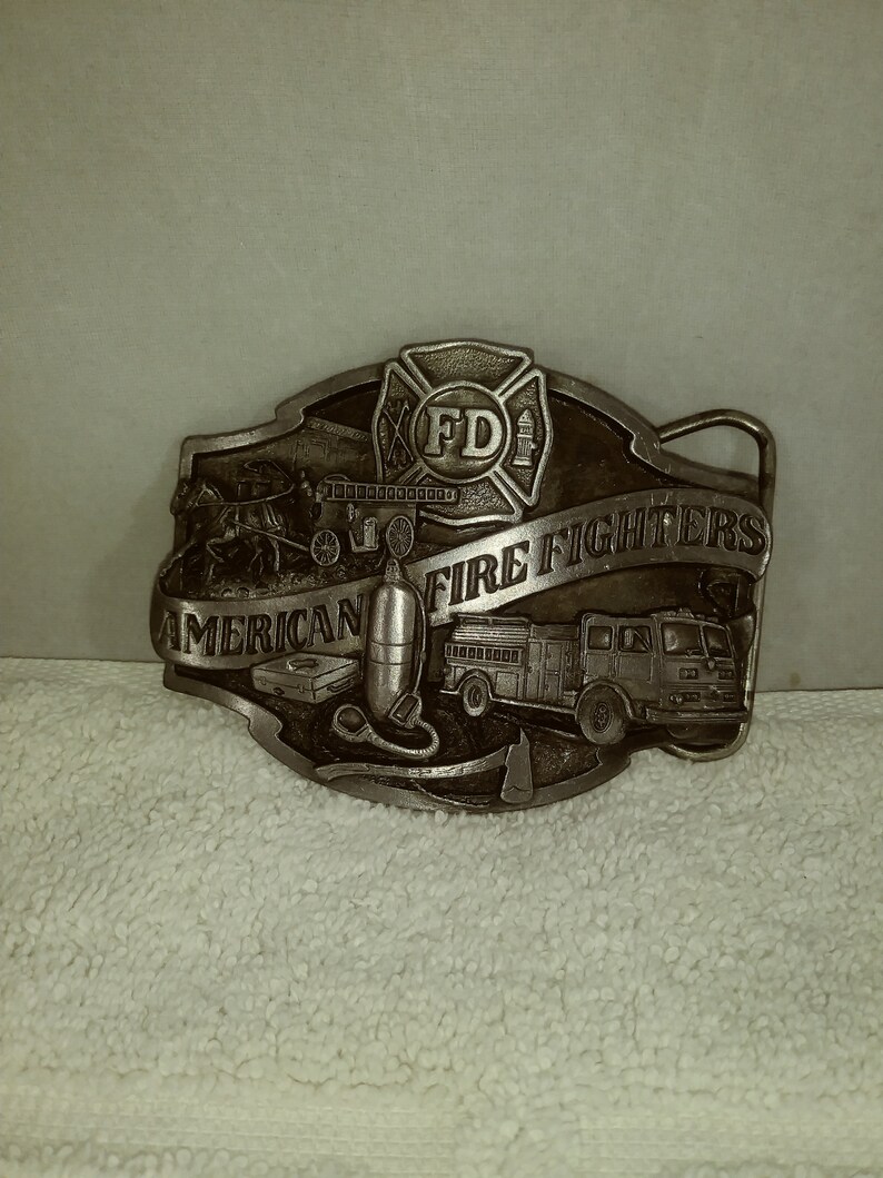 Vintage 1988 American Firefighters Commemorative Pewter Belt Buckle American Fire Fighters Ever Ready Ever Willing