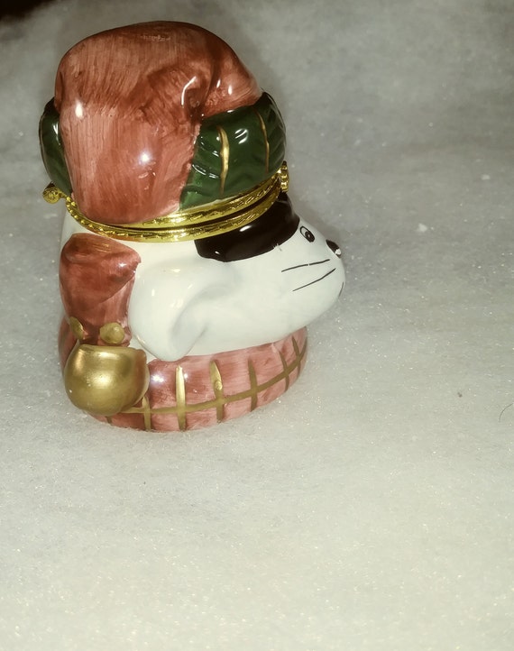Vintage Porcelain Metal Hinged Mouse Head Trinket… - image 5