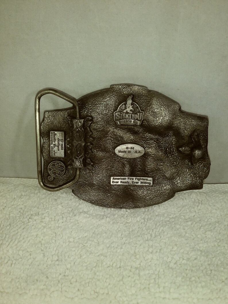 Vintage 1988 American Firefighters Commemorative Pewter Belt Buckle American Fire Fighters Ever Ready Ever Willing