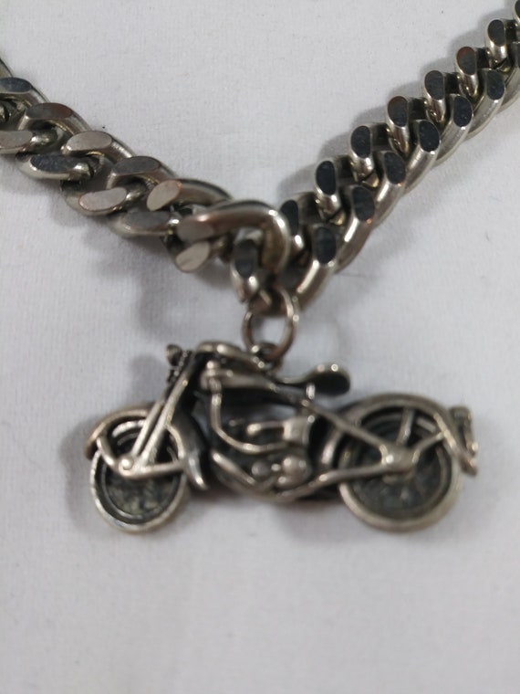 Vintage  Silver Plated Pendant Motorcycle with th… - image 1