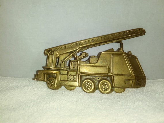 Vintage 1970's Brass Fire Fighters Fire Truck Belt Buckle