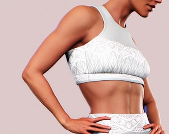 Lace Sports Bra Workout Women Clothing Grey Printed Supporting Training Bralette Crop Top Cropped Tank Fitness Set Short Sleeveless Gym