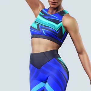 Liquid Blue Sports Bra | Fitness Crop Top Raceback Athletic Wear Women Sportswear Gym Running Activewear Printed Cropped Clothing Plus Size