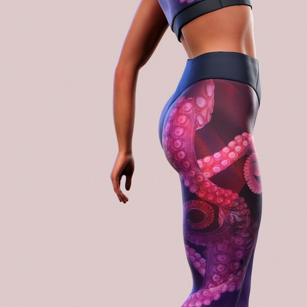 Oktopus Leggings Lila Meer Gestaltung Yoga Hosen Körperformung Frauen Strumpfhosen Gym Bekleidung Workout Marine Legging Tentakel Gedruckt Hoch tailliert