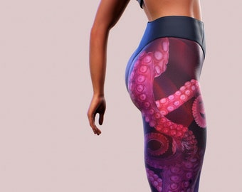 Octopus Leggings Purple Sea Shaping Yoga Pants Body Sculpting Women Tights Gym Apparel Workout Marine Legging Tentacles Printed High Waisted