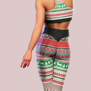 Xmas Leggings Christmas Pattern Yoga Pants Holiday Tree Reindeers Festive Tights Ornaments Women Sportswear Gym Apparel Fitness Shaping Wear