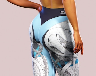 Blue Jellyfish Octopus Tentacles Leggings Shaping Double Belt Tights High Waisted Gym Trousers Waves Sea Marine Yoga Pants Printed Sculpting