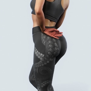 Black & White Octopus Yoga Pants | Activewear Women Leggings Gym Sportswear Sea Tentacles Printed High Waisted Tights Athletic Plus Apparel