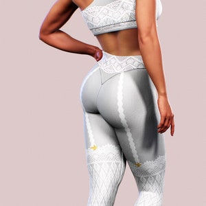 Garter Lace Leggings Grey Women Yoga Pants Suspenders Printed Tights Gray Plus Size Shaping Clothing Workout Apparel Fitness Clothes Gym Fit Etsy