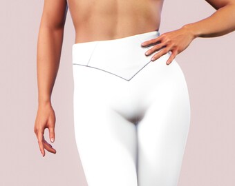 White Cut Out Leggings Plain Geometry Perforated Yoga Pants Holes Sheer Lace Bottoms Women Activewear Ornament Circle Hole Element Geometry