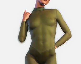 Mesh Transparent One-Piece Bodysuit |  Navy Green Camo Women Catsuit Sheer Role Play Lingerie See-Through Playsuit Leotard