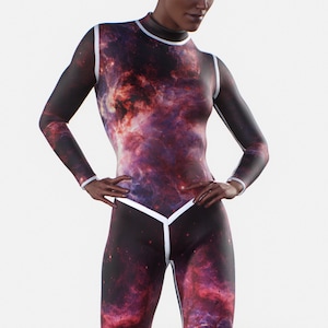 Red Nebula Full Suit | Shaping Halloween Clothing Women Sportswear One Piece Booty Sculpting Sportswear Zipper Activewear Fitness Gym Gear