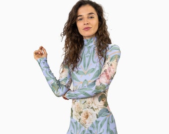 Mono de una pieza de eucalipto y peonía para mujer, ropa deportiva azul, ropa de playa, fitness, yoga, jersey de cuerpo entero, rosas, ropa deportiva para gimnasio