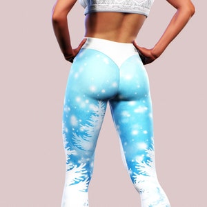 Winter Fairytale Leggings Christmas Snowflake Printed Yoga Pants Women Snow High Waisted Blue White Tights Gym Trousers Shaping Clothing