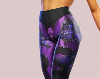 Drachen Leggings Japanische Kunst Muster Kleidung Frauen Activewear Lila Flammen Dungeons And Dragons Yoga Hose Hohe Taille Sportbekleidung Fitness