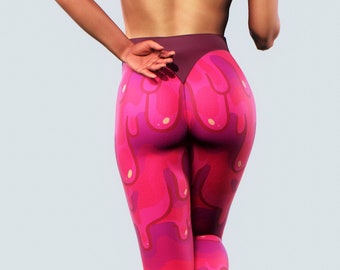 Pink Slime Leggings | Punk Handmade Women Activewear Liquid Wet Look Yoga Pants High Waisted Tights Purple Shaping Booty Listing Workout Gym