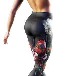 Vase of Flowers, De Heem Leggings | Dark Floral Painting Clothing Gym Sportswear Fitness Activewear Shaping Tights Women Booty Listing Yoga