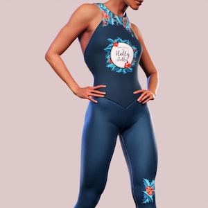 Workout Christmas Body Suit Blue Holly Berry Pattern Xmas Leggings Playsuit Winter Quote Catsuit Jumpsuit Romper Women Clothing Fitness Gym