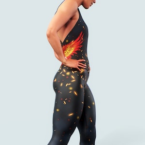 Fire Bodysuit Unitard | Demon Evil Catsuit Festival Clothing  Stretching Playsuit Wings Open Back Workout Fitness Sports Jumpsuit