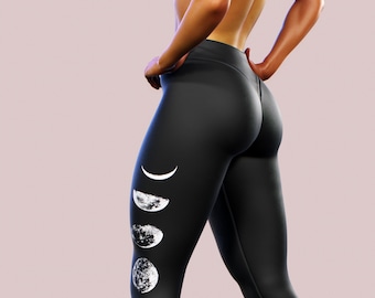 Moon Phase Cycle Gym Wear Black Printed Yoga Pants Pilates Leggings Universe Women Clothing  Space Pattern Boho Activewear Sportswear