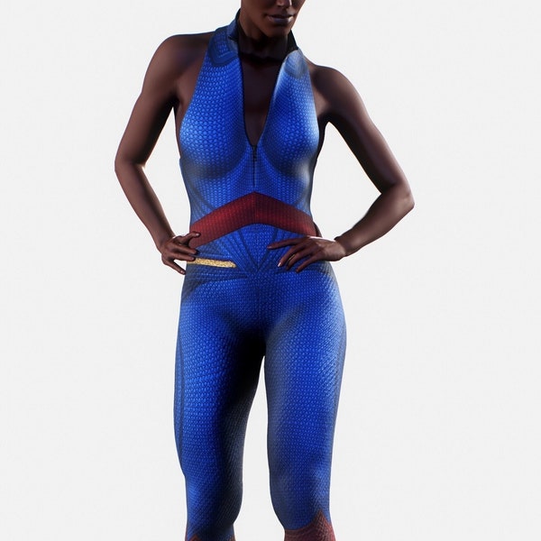 SUPERWOMAN workout bodysuit / Blue Gym Training Ropa deportiva sin espalda Playsuit Catsuit Romper Costume Butt lifting Yoga Jumpsuit