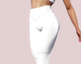 Solid White Non See Through Leggings Plain Simple High Waist Gym Yoga Pants Booty Shaping Activewear Women Workout Clothing Fitness