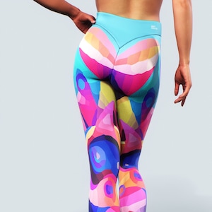 Abstract Art Leggings | Women Illusion Activewear, Shaping Psychedelic Outfit, Colourful Tights, High Waisted Sportswear Slim Fit Booty Lift