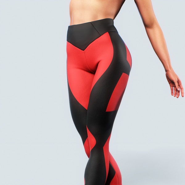 Legging gainant rouge-noir | Pantalons de yoga sculptants Collants de compression Femme Vêtements de sport Vêtements de sport pour femmes Vêtements de sport Entraînements Fitness