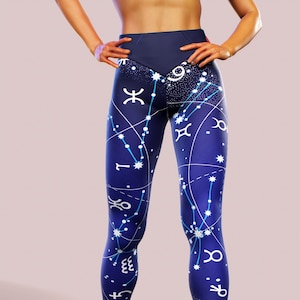 Astrology Leggings – Star Sign Yoga Pants with Zodiac Constellation Print, Aries to Pisces, Celestial Activewear, Horoscope Workout Clothing