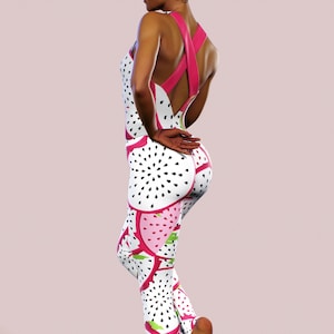 Passion Fruit Jumpsuit Workout Bodysuit Tropic Pattern Hot Printed Romper Women Gym Clothing Exotic Activewear Dot Work Summer Leggings