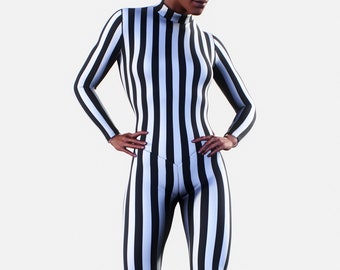 Beetlejuice Stripes Body / Pantaloni da yoga bianchi neri a righe Costume cosplay modellante Catsuit dimagrante Hypno One Piece Unitard Playsuit