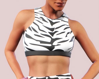 Tiger Albino Stripes Sports Bra Big Cat Pattern Femmes Racerback Sportswear Animal Print Vêtements Gym Double Wear Débardeur Zebra Supportive