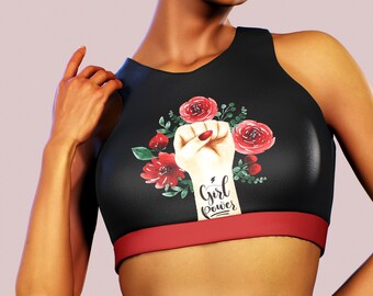 Power-sportbeha voor meisjes Dubbele verborgen steken bralette training sportkleding Dames crop top zwart gedrukt empowerment rozen bloemen bloemen gym