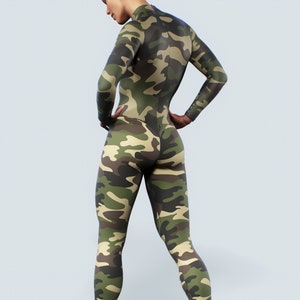 Camo Full Bodysuit | Long-Sleeves Military Unitard Sports Zipper Catsuit Women Fitness Apparel Athletic Gear Gym Playsuit Camouflage Pants