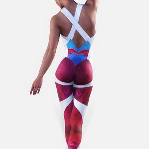 Marine Collection Unitard | Women Pink White Bodysuit White Shaping Gym Sportswear Jumpsuit Playsuit Open Back Fitness Activewear Catsuit