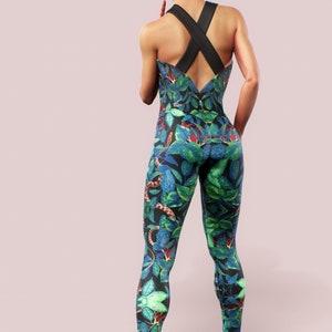 Tropical Sleeveless Unitard Dance Wear Women Activewear Snake Print Clothing  Open Back Gymnastics One Piece Bodysuit Green Black Gym