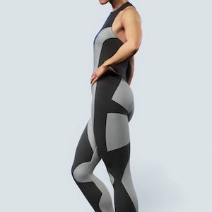 Shaping Unitard Bodysuit Dam | Grå Svart Sport Catsuit Activewear Gym Yoga Outfit, Skulpterande Playsuit med Booty Lift UPF 50 Knäböjsäker