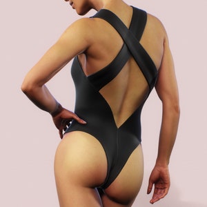 Solid Black Swimsuit One Piece Beachwear Plain Minimalistic Swimwear Cross Straps Open Back Swimming Wear Women Clothing Bodysuit Brazil Gym