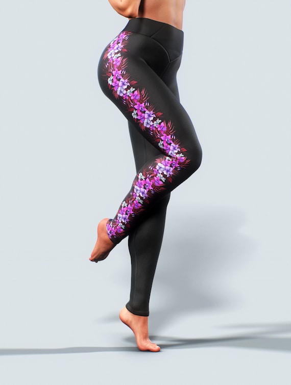 Tropical Orchid Leggings Activewear Set Black Designer Yoga Pants