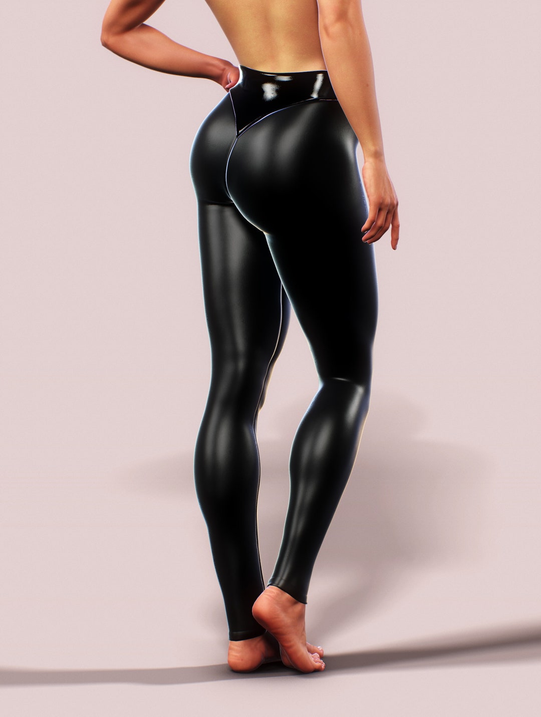 thumbnail image 2 of Women's Faux Latex Wet Look Leggings – Stretchy Skinny Pants With Zipper, S-2XL 2 of 4