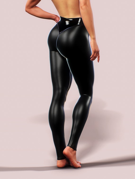 High Waist Yoga Pants Sports Shiny Leggings Black Running