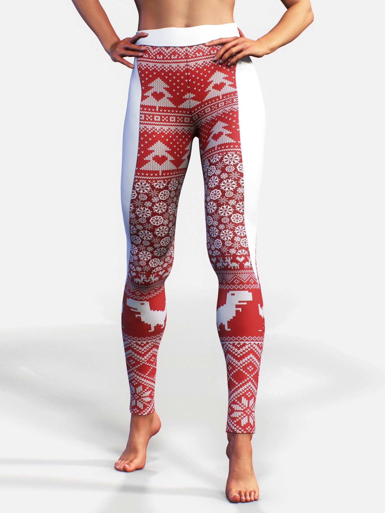 NEW SHAPING CUT Christmas Leggings Dinosaur Pattern Knitted | Etsy