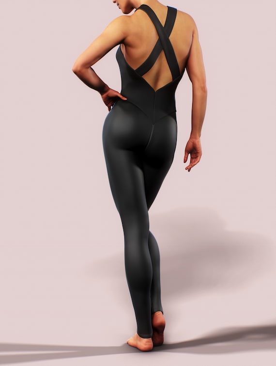 Black Bodysuit Workrout Jumpsuit Athletic Sportswear Women