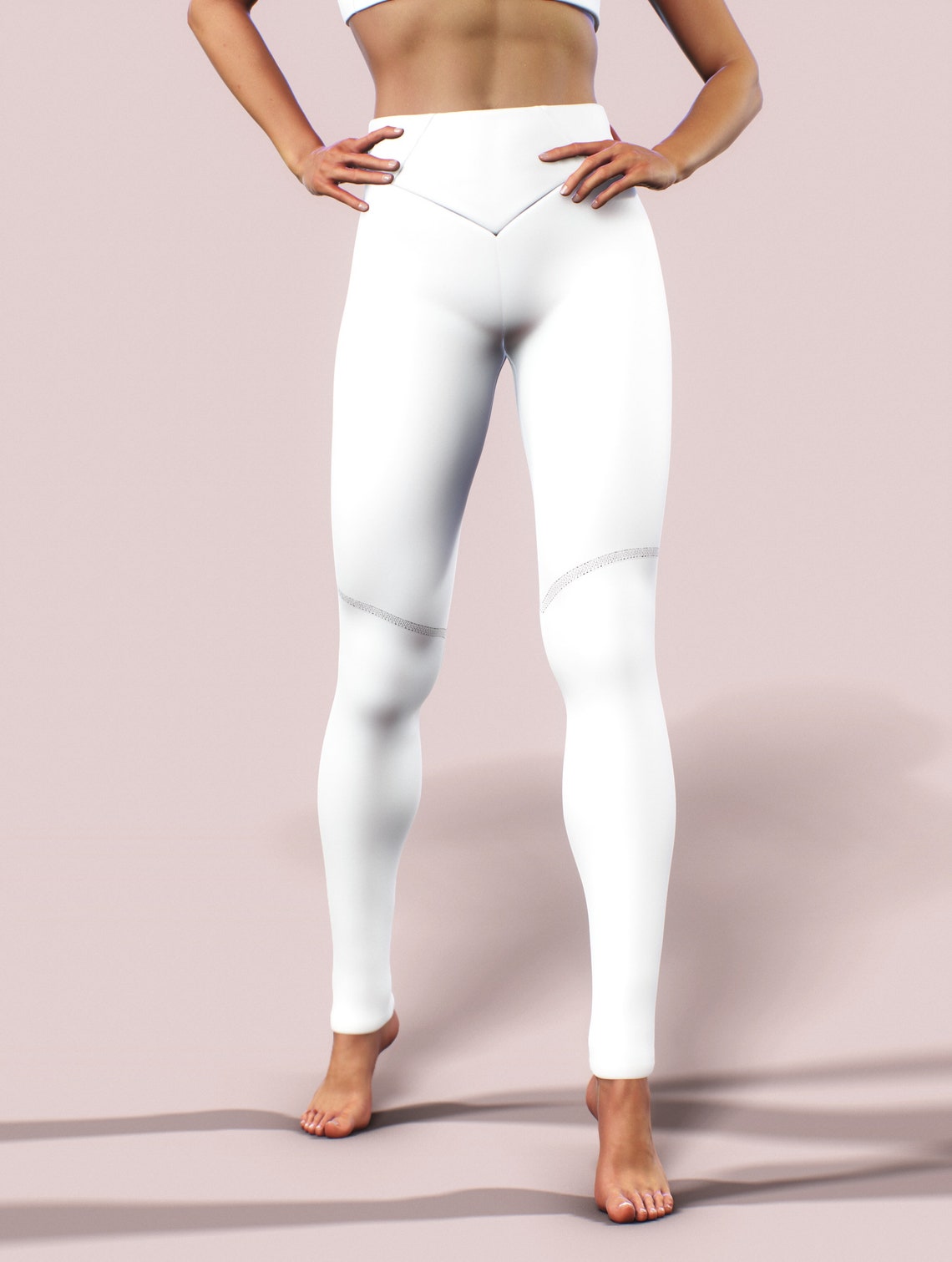 Solid White Non See Through Leggings Plain Simple High Waist Etsy