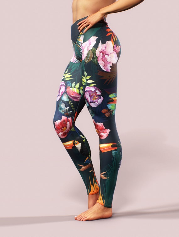 Tropic Print Leggings Wild Flowers Green Jungle Leaves Yoga Pants Toucan  Birds Parrot Activewear Women Sportswear High Waist Fashion Workout -   Canada