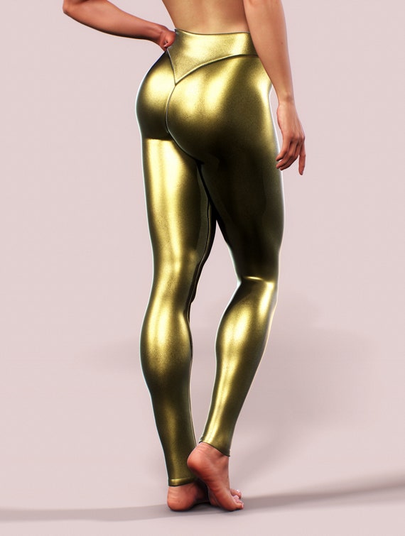 Gold Metallic Leggings Golden Wet Look Women - Etsy